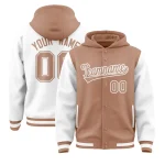Custom Light Brown White Raglan Sleeves Varsity Full-Snap Letterman Two Tone Jacket Hoodie