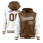 Custom Light Brown White Raglan Sleeves Varsity Full-Snap Letterman Two Tone Jacket Hoodie