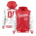 Custom Light Red White Raglan Sleeves Varsity Full-Snap Letterman Two Tone Jacket Hoodie