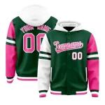 Custom Aqua White-Purple Raglan Sleeves Varsity Full-Snap Letterman Three Stripes Jacket Hoodie