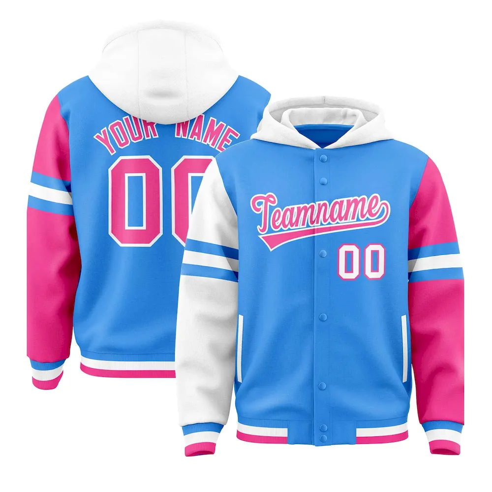 Custom Green White-Crimson Raglan Sleeves Varsity Full-Snap Letterman Three Stripes Jacket Hoodie