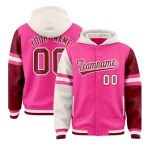 Custom Pink Cream-Crimson Raglan Sleeves Varsity Full-Snap Letterman Three Stripes Jacket Hoodie