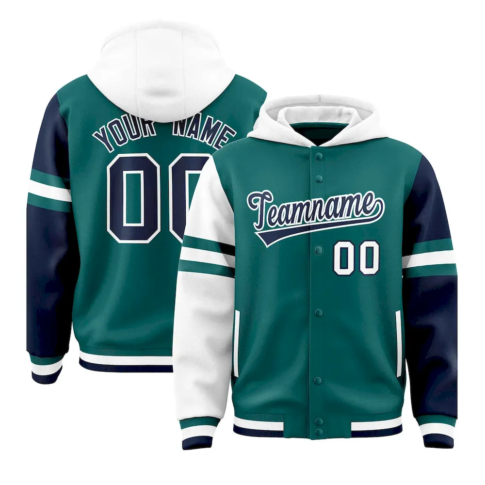 Custom Purple White-Pink Raglan Sleeves Varsity Full-Snap Letterman Three Stripes Jacket Hoodie