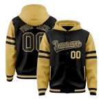 Custom Navy Fluorescent Green Raglan Sleeves Varsity Full-Snap Letterman Three Stripes Jacket Hoodie