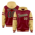 Custom Crimson Khaki Raglan Sleeves Varsity Full-Snap Letterman Three Stripes Jacket Hoodie