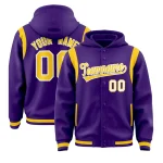 Custom Purple Gold Varsity Full-Snap Letterman Shoulder Color Block Jacket Hoodie