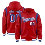 Custom Red Royal Varsity Full-Snap Letterman Shoulder Color Block Jacket Hoodie