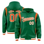 Custom Kelly Green Orange Varsity Full-Snap Letterman Shoulder Color Block Jacket Hoodie