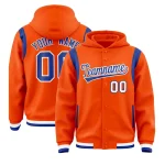 Custom Orange Royal Varsity Full-Snap Letterman Shoulder Color Block Jacket Hoodie