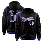 Custom Black Purple Varsity Full-Snap Letterman Shoulder Color Block Jacket Hoodie