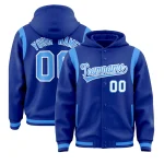 Custom Royal Powder Blue Varsity Full-Snap Letterman Shoulder Color Block Jacket Hoodie
