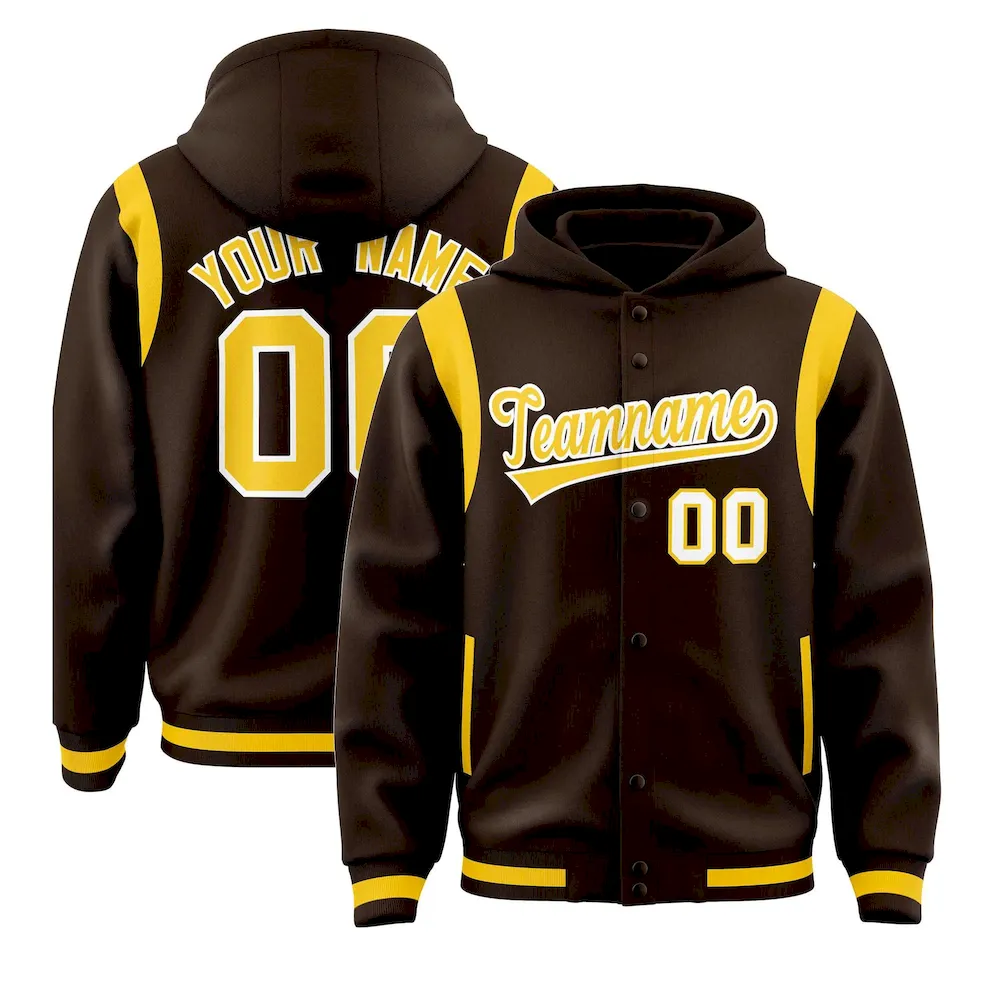 Custom Orange Kelly Green Varsity Full-Snap Letterman Shoulder Color Block Jacket Hoodie