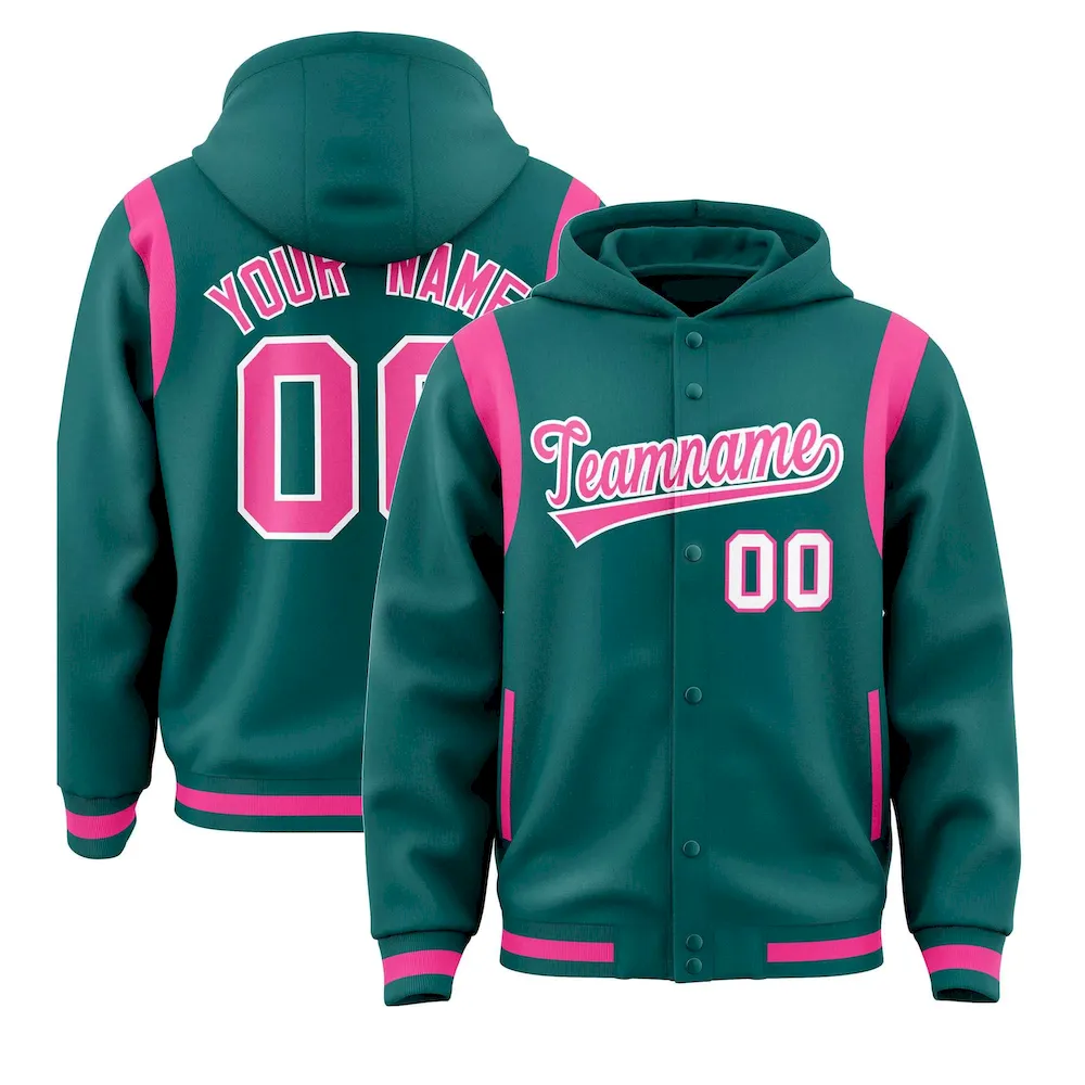 Custom White Royal Varsity Full-Snap Letterman Shoulder Color Block Jacket Hoodie