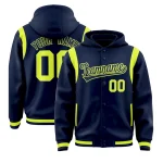 Custom Navy Navy Varsity Full-Snap Letterman Shoulder Color Block Jacket Hoodie