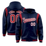 Custom Navy Red Varsity Full-Snap Letterman Shoulder Color Block Jacket Hoodie