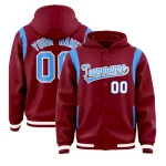 Custom Silver Black Varsity Full-Snap Letterman Shoulder Color Block Jacket Hoodie