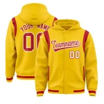 Custom Gold Red Varsity Full-Snap Letterman Shoulder Color Block Jacket Hoodie