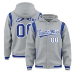 Custom Silver Royal Varsity Full-Snap Letterman Shoulder Color Block Jacket Hoodie
