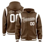 Custom Light Brown Light Brown Varsity Full-Snap Letterman Shoulder Color Block Jacket Hoodie