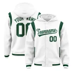 Custom White Green Varsity Full-Snap Letterman Shoulder Color Block Jacket Hoodie