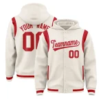 Custom Cream Red Varsity Full-Snap Letterman Shoulder Color Block Jacket Hoodie