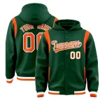 Custom Green Orange Varsity Full-Snap Letterman Shoulder Color Block Jacket Hoodie