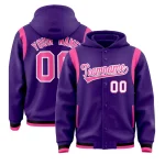 Custom Purple Pink Varsity Full-Snap Letterman Shoulder Color Block Jacket Hoodie