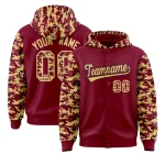 Custom Crimson Khaki-Black Raglan Sleeves Varsity Full-Snap Letterman Camo Jacket Hoodie