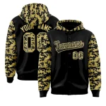 Custom Black Old Gold- Raglan Sleeves Varsity Full-Snap Letterman Camo Jacket Hoodie