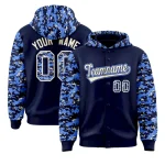 Custom Navy Powder Blue-Cream Raglan Sleeves Varsity Full-Snap Letterman Camo Jacket Hoodie