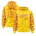 Custom Gold Orange-Cream Raglan Sleeves Varsity Full-Snap Letterman Camo Jacket Hoodie