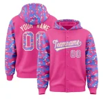 Custom Pink Powder Blue-Cream Raglan Sleeves Varsity Full-Snap Letterman Camo Jacket Hoodie