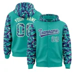 Custom Aqua Purple-Cream Raglan Sleeves Varsity Full-Snap Letterman Camo Jacket Hoodie