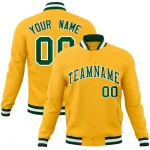 Custom Gold Green-White Classic Style Varsity Full-Snap Letterman Jacket