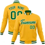 Custom Gold Kelly Green-White Classic Style Varsity Full-Snap Letterman Jacket