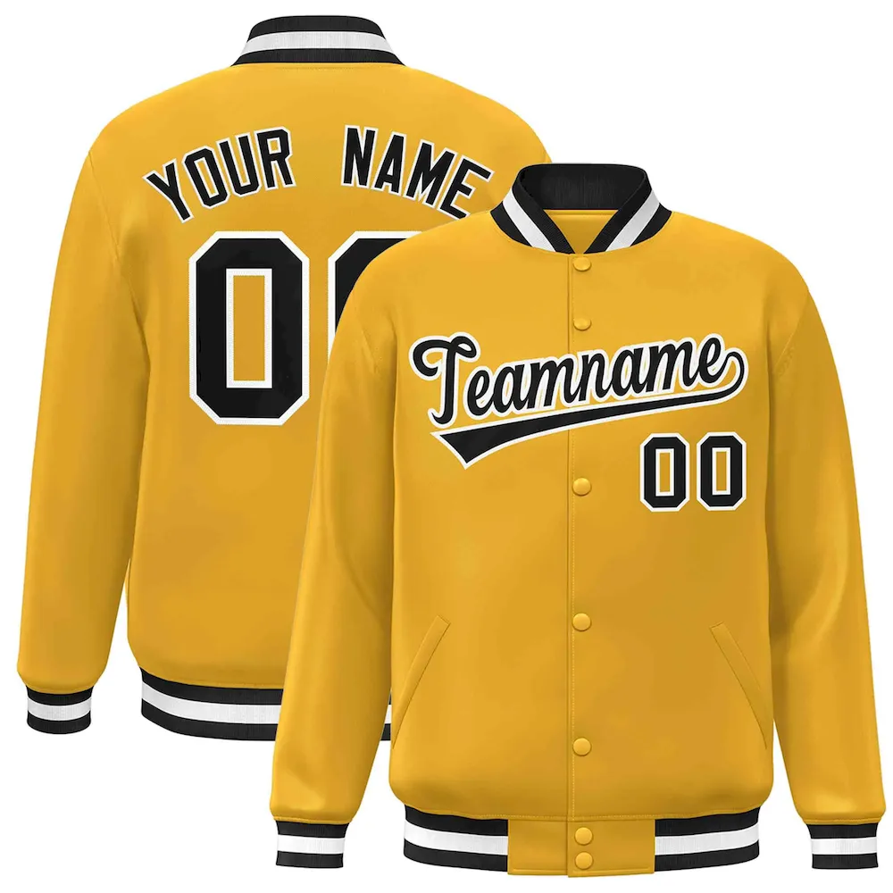 Custom Gold Black-White Classic Style Varsity Full-Snap Letterman Jacket