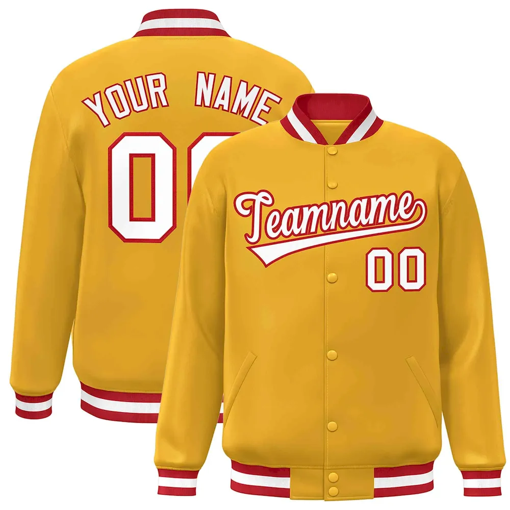 Custom Gold Green-White Classic Style Varsity Full-Snap Letterman Jacket