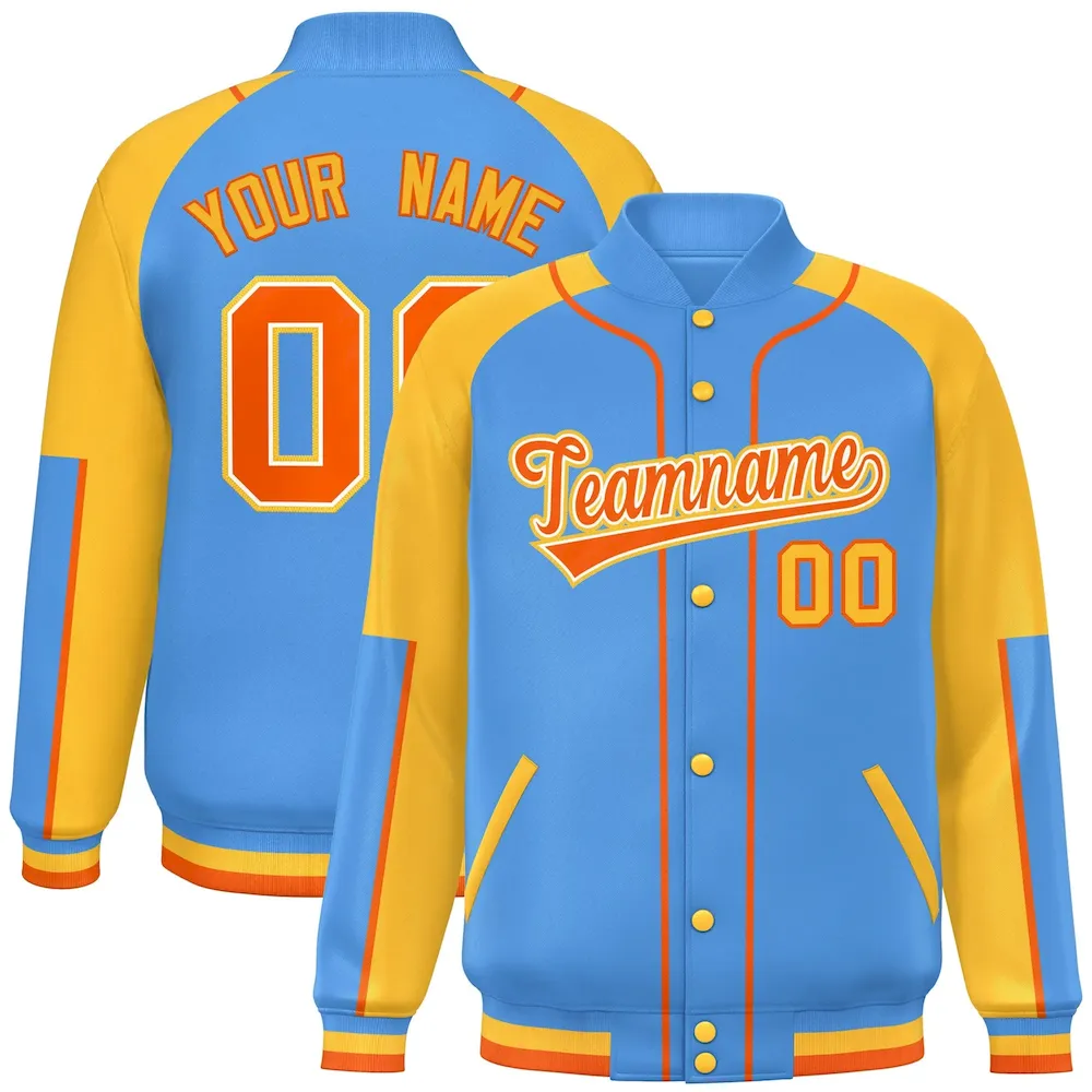 Custom Gold Orange-Gold Raglan Sleeves Varsity Full-Snap Letterman Baseball Jacket