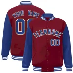 Custom Crimson Royal-Khaki Raglan Sleeves Varsity Full-Snap Letterman Jacket