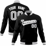 Custom Black White-Gray Classic Style Varsity Full-Snap Letterman Jacket