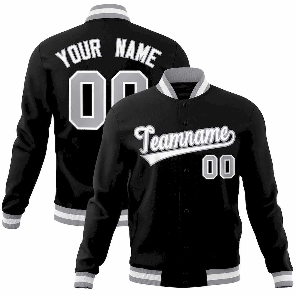 Custom Black White-Gray Classic Style Varsity Full-Snap Letterman Jacket