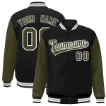 Custom Black Olive-White Raglan Sleeves Varsity Full-Snap Letterman Jacket