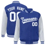 Custom Royal White Raglan Sleeves Varsity Full-Snap Pinstripe Letterman Baseball Jacket