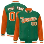 Custom Kelly Green Red Raglan Sleeves Varsity Full-Snap Pinstripe Letterman Baseball Jacket