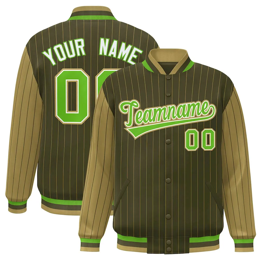 Custom Texas Orange Gold Raglan Sleeves Varsity Full-Snap Pinstripe Letterman Baseball Jacket