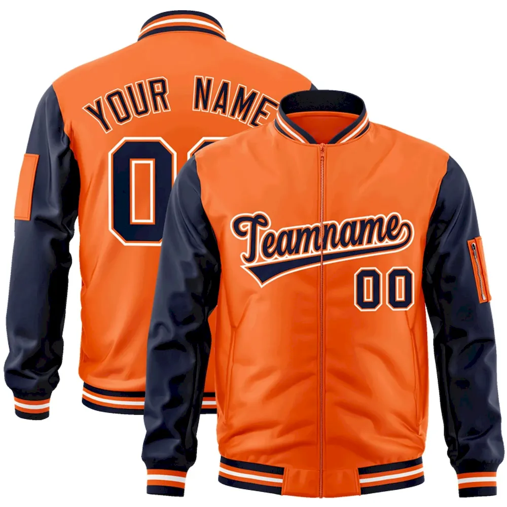 Custom Black Gold-White Varsity Full-Zip Raglan Sleeves Letterman Bomber Jacket