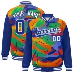 Custom Royal White Tie Dye Ink Paint Varsity Graffiti Pattern Letterman Jacket