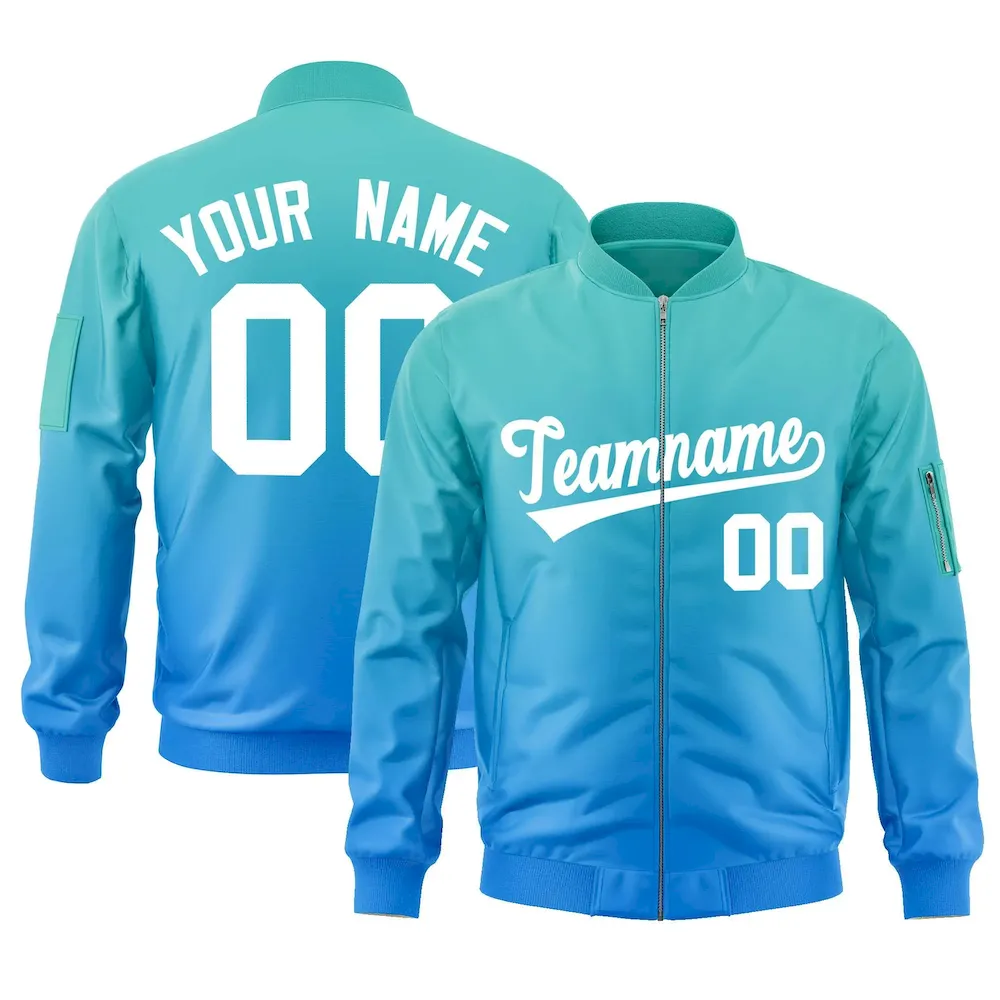 Custom Gold Orange-Green Varsity Full-Zip Gradient Fashion Letterman Bomber Jacket