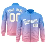 Custom Powder Blue Pink-Cream Varsity Full-Zip Gradient Fashion Letterman Bomber Jacket