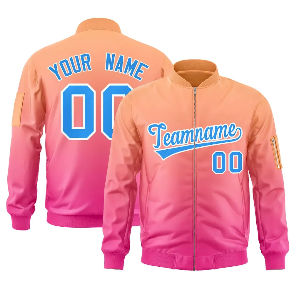Custom Orange Pink-Powder Blue Varsity Full-Zip Gradient Fashion Letterman Bomber Jacket